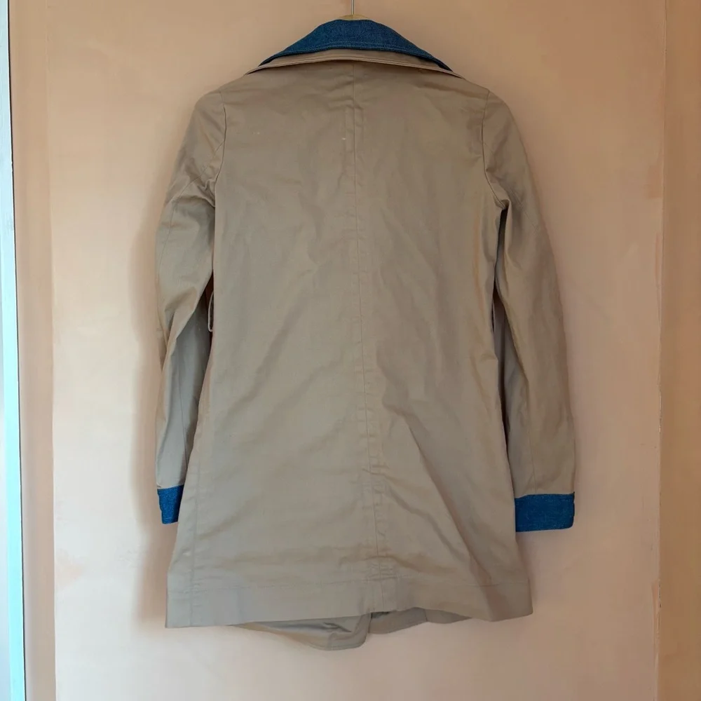 Venus Trench Coat Denim Trim Cotton Sz 4 - Picture 7 of 15
